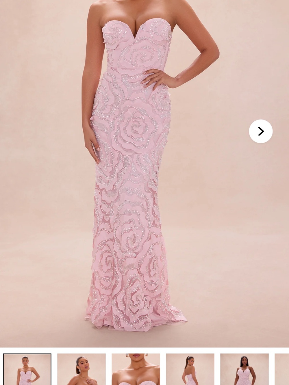 Fashion Nova Strapless Pink Sequin Rose-Embellished Gown